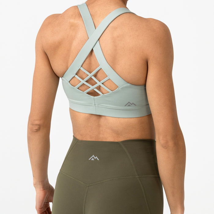 The REP Fitness Women's Lattis Sports Bra in Aqua Gray back