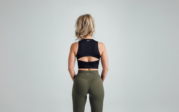 The REP Fitness Women's Rhea Cropped Tank Top in Black back