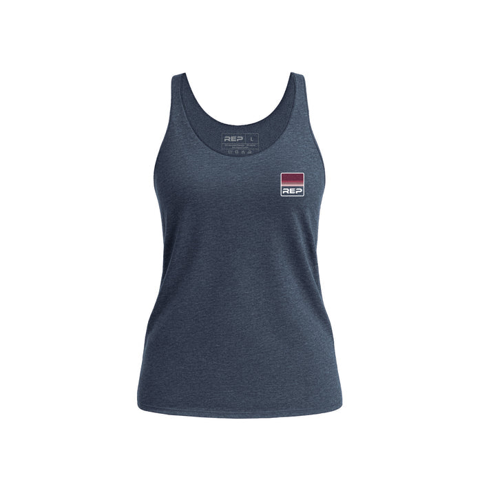 The REP Fitness Women's Rise Tri-Blend Tank in Heather Indigo/Purple front