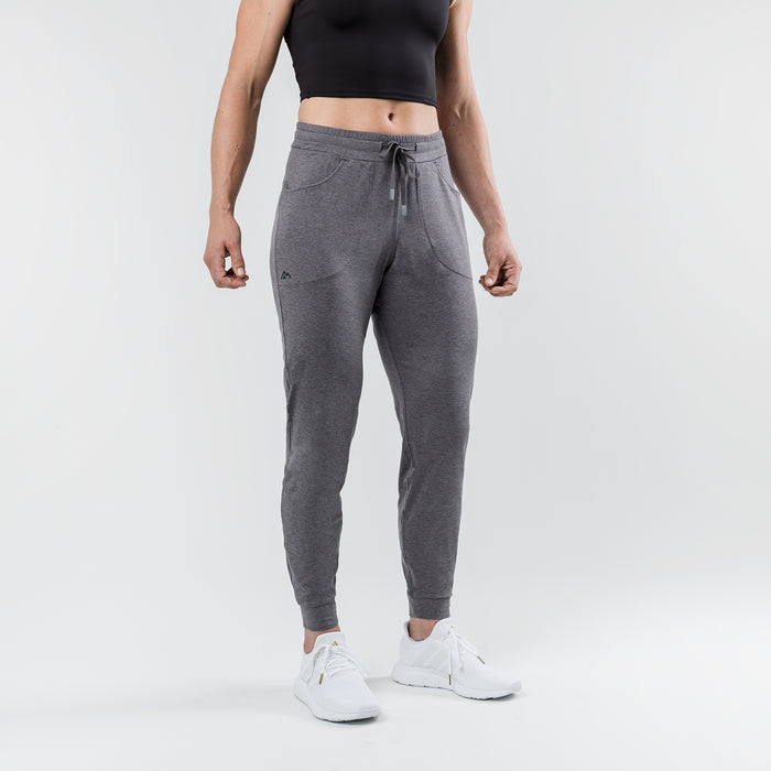 The REP Fitness Women's Vellus Joggers in Heather Cool Gray front, cropped studio