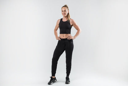 The REP Fitness Women's Vellus Joggers in Heather Black front, full body