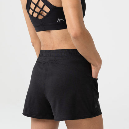 The REP Fitness Women's Vellus Shorts in Black back, close-up