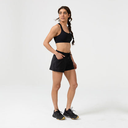 The REP Fitness Women's Vellus Shorts in Black front, full body