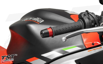 Womet-Tech Bar Ends for Aprilia RS 660 2021+ (Red Anodized Bar End Ring Shown)