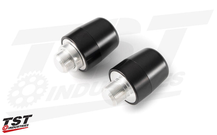 Demonstration of the spacer installed on the throttle side bar end  - Black Anodized rings shown.