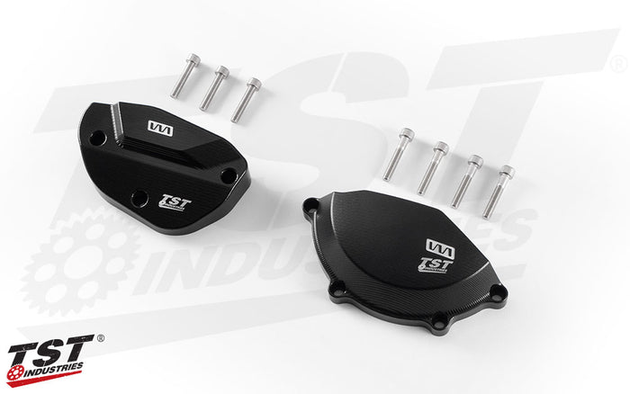 What's included in the MotoAmerica Edition Frame Slider kit. - MotoAmerica Edition shown