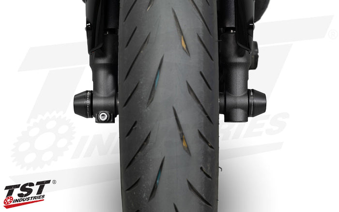 Dual side protection offered by Womet-Tech's Fork Slider Crash Protectors.