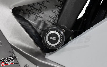Protect your 2013-2018 Kawasaki ZX6R with Frame Sliders from Womet-Tech. (Silver Slider Cap Sold Separately)