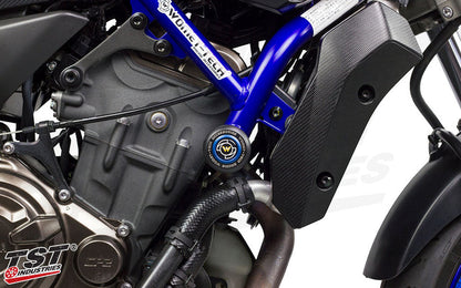 Womet-Tech Frame Sliders installed on the Yamaha MT-07 / FZ-07.