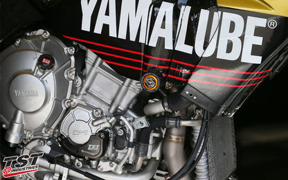 The same frame slider design is used to protect the Team Yamalube Westby R1 in MotoAmerica.