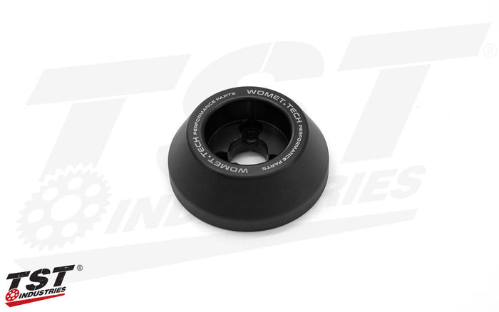 Specifically shaped delrin slider promotes sliding - not catching.