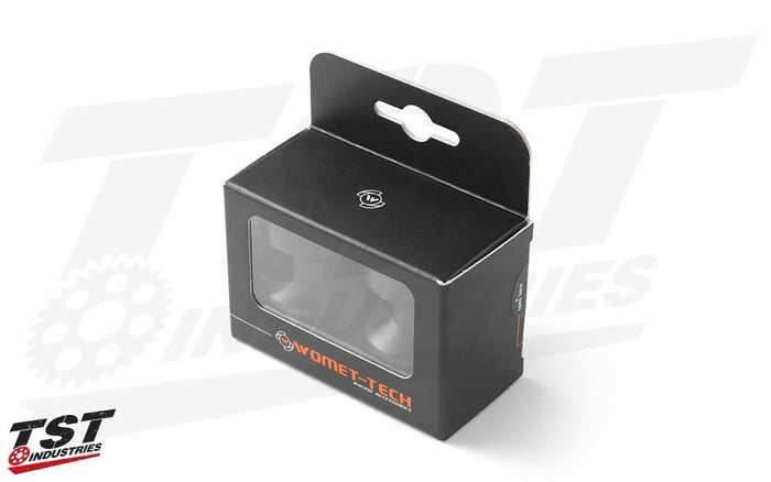 Womet-Tech Swingarm Spool Sliders in the packaging.