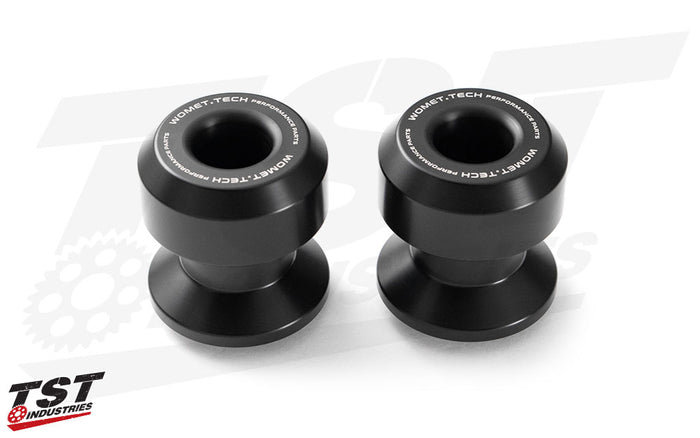 Oversized delrin construction provides a spooled lifting mount and swingarm protection.