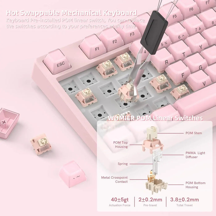Womier Sk80 Pro Kanagawa Themed 75% Wireless Mechanical Keyboard with Multimedia Display with RGB