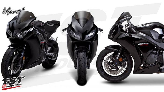 Honda CBR1000RR with a Zero Gravity Marc 1 windscreen.