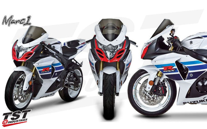 (Previous model year shown - mounting locations vary slightly) - Zero Gravity Marc 1 Windscreen for the 2017+ Suzuki GSX-R1000.